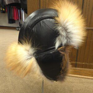 Natural Red Fox Fur and Lamb Leather Trooper Hat